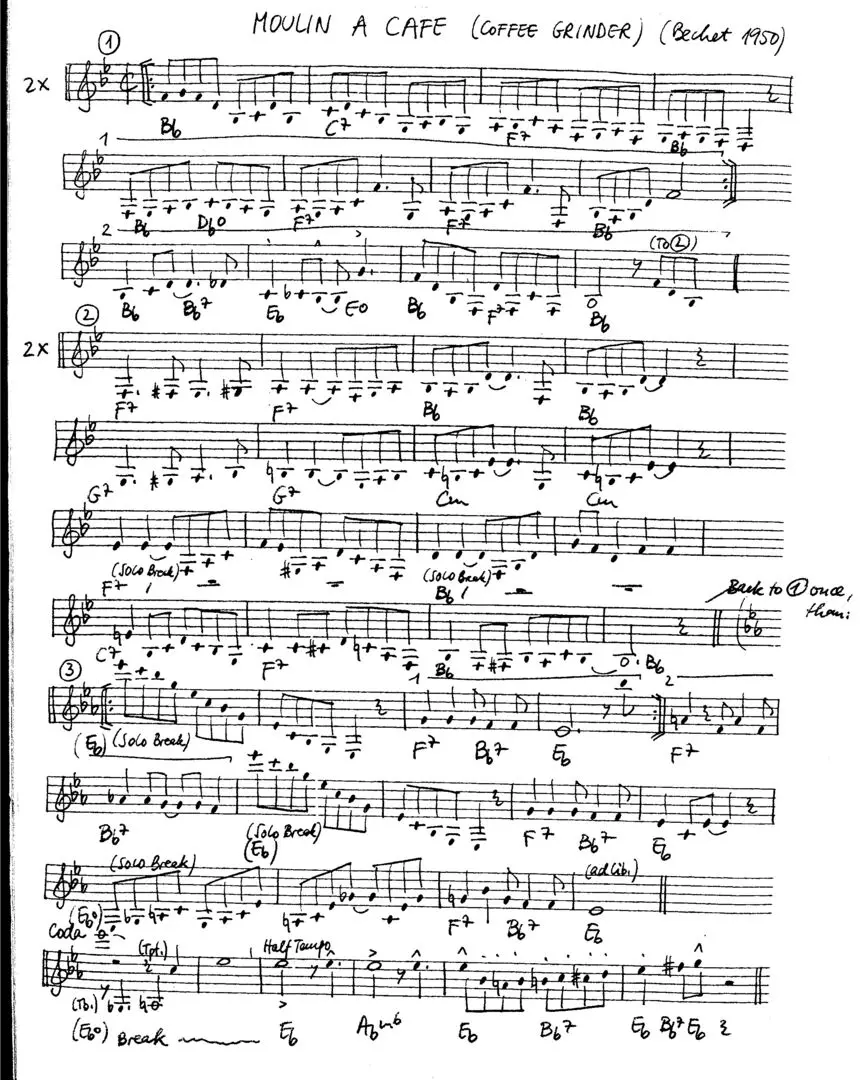 moulin a cafe free jazz leadsheet - Courtesy of the Jungle Jazz Band